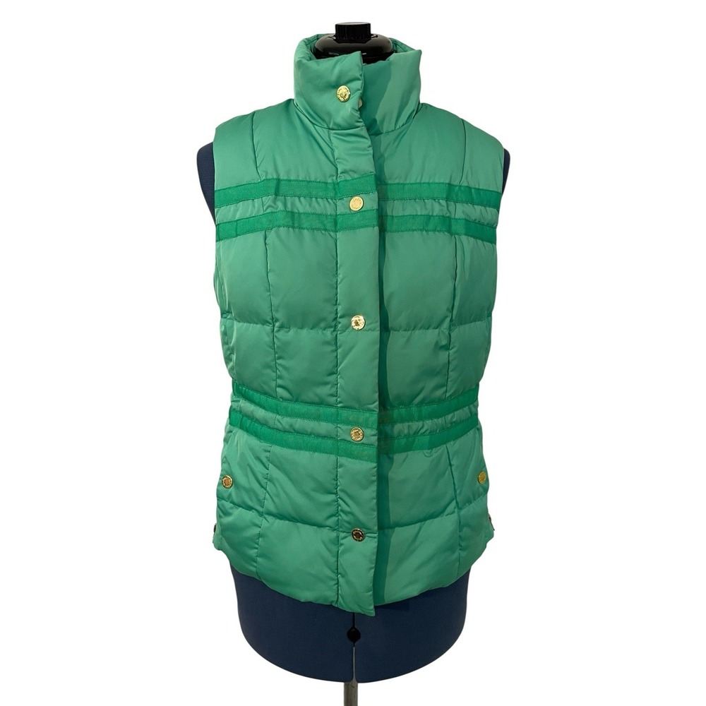 Lilly Pulitzer Kate Green Sleeveless Zip Snap Up Puffer Vest Preppy Gorpcore S
